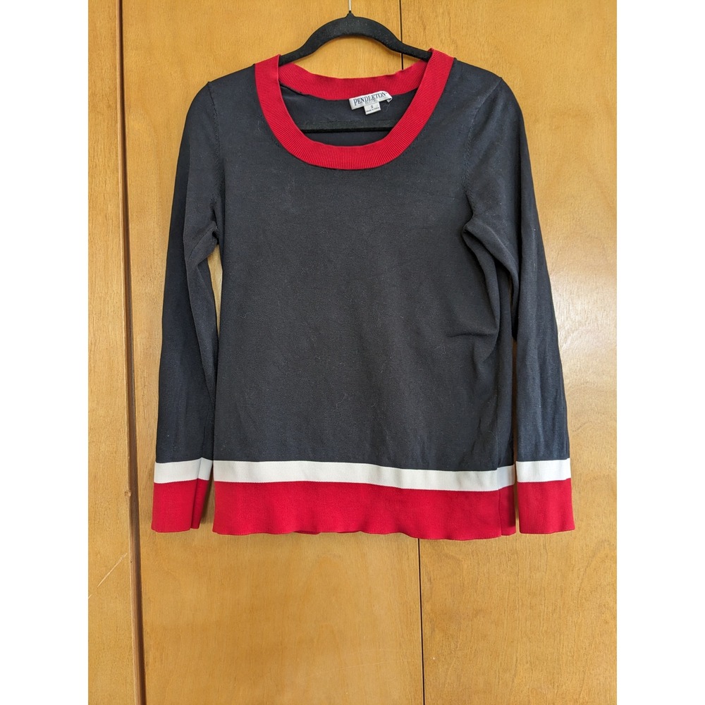 Pendleton Petite Silk Blend Sweater Navy Red White Colorblock Scoop Neck Small